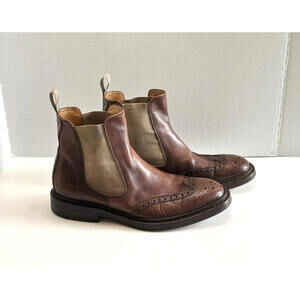 Varda Men's Brown Leather Ankle Chelsea Boots Handcrafted Made in Italy Size 8.5